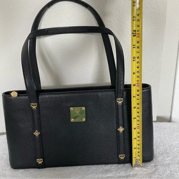 MCM Black Leather Tote Shoulder Bag with Gold Accents - Picture 4 of 13